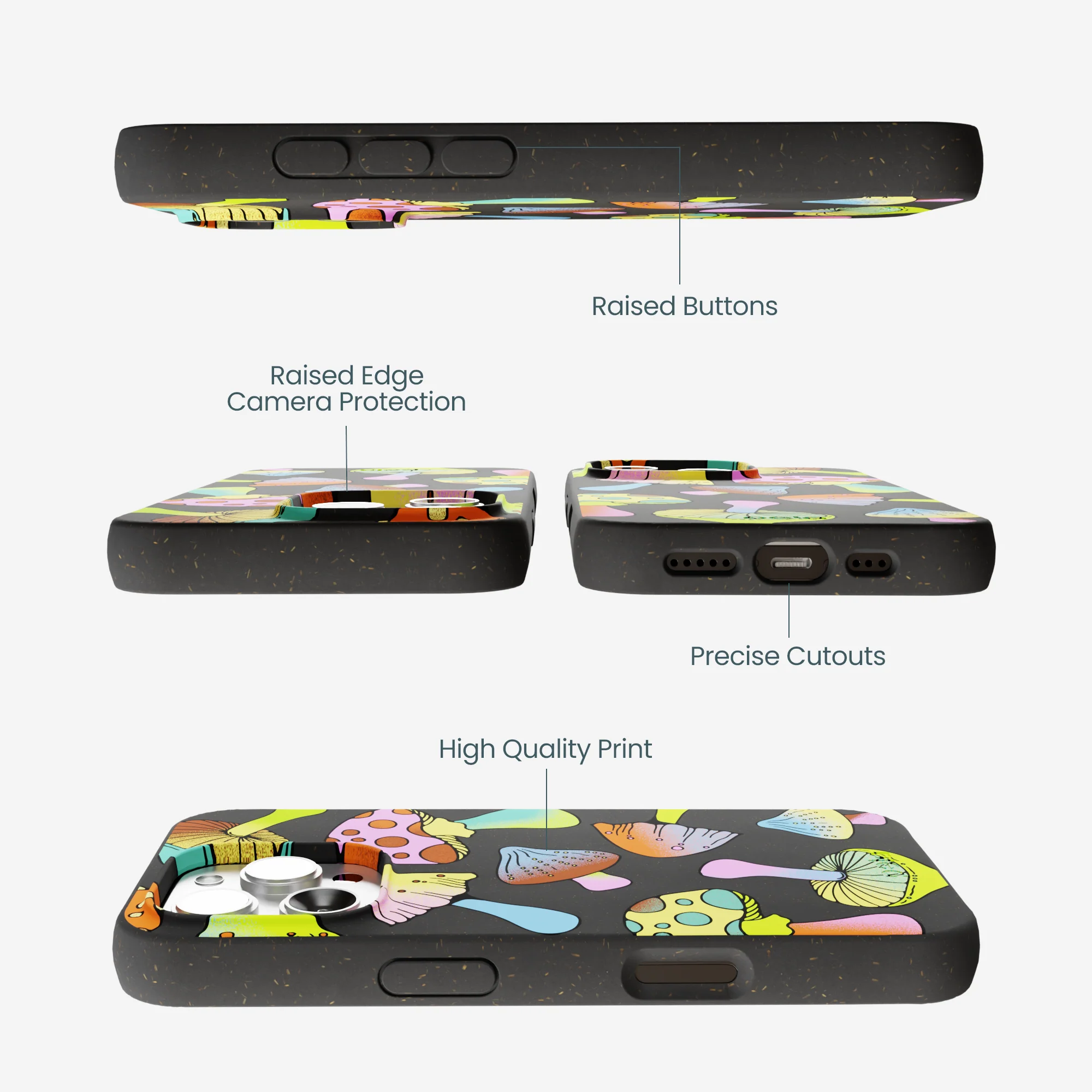 Black Mushroom Party iPhone 16 Pro Max Case - Image 3