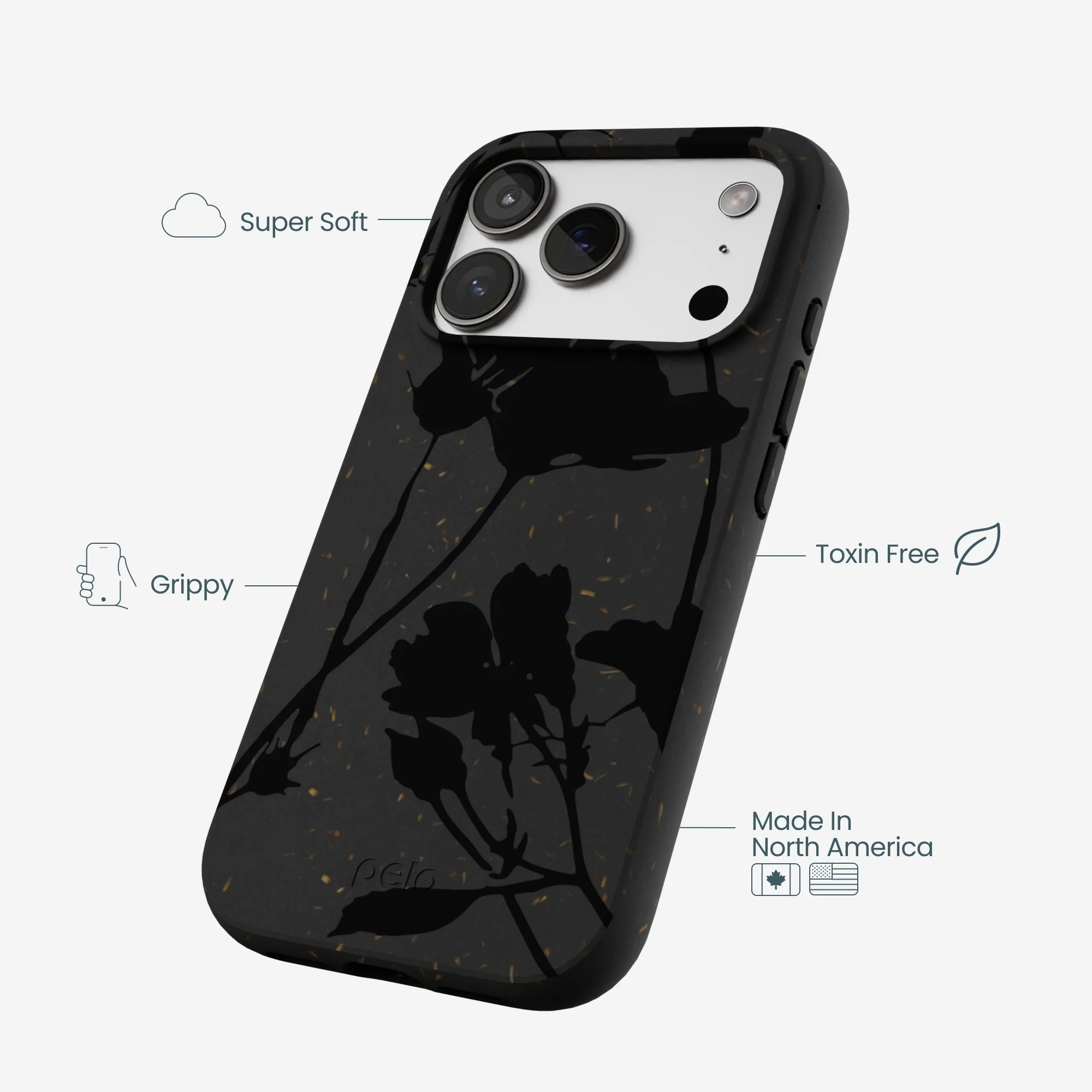 Black Shadow Petals iPhone 17 Pro Case - Image 3