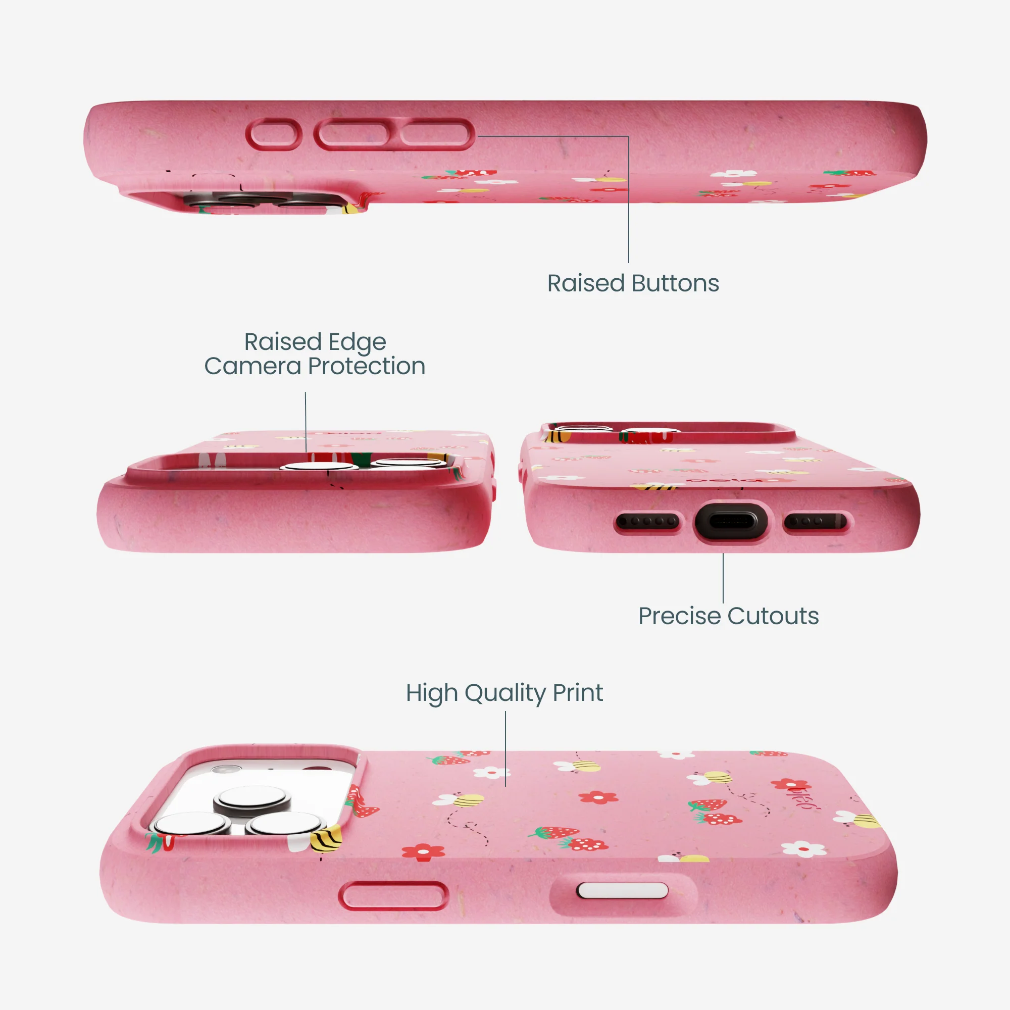 Bubblegum Pink Bees n Berries iPhone 17 Pro Case - Image 3