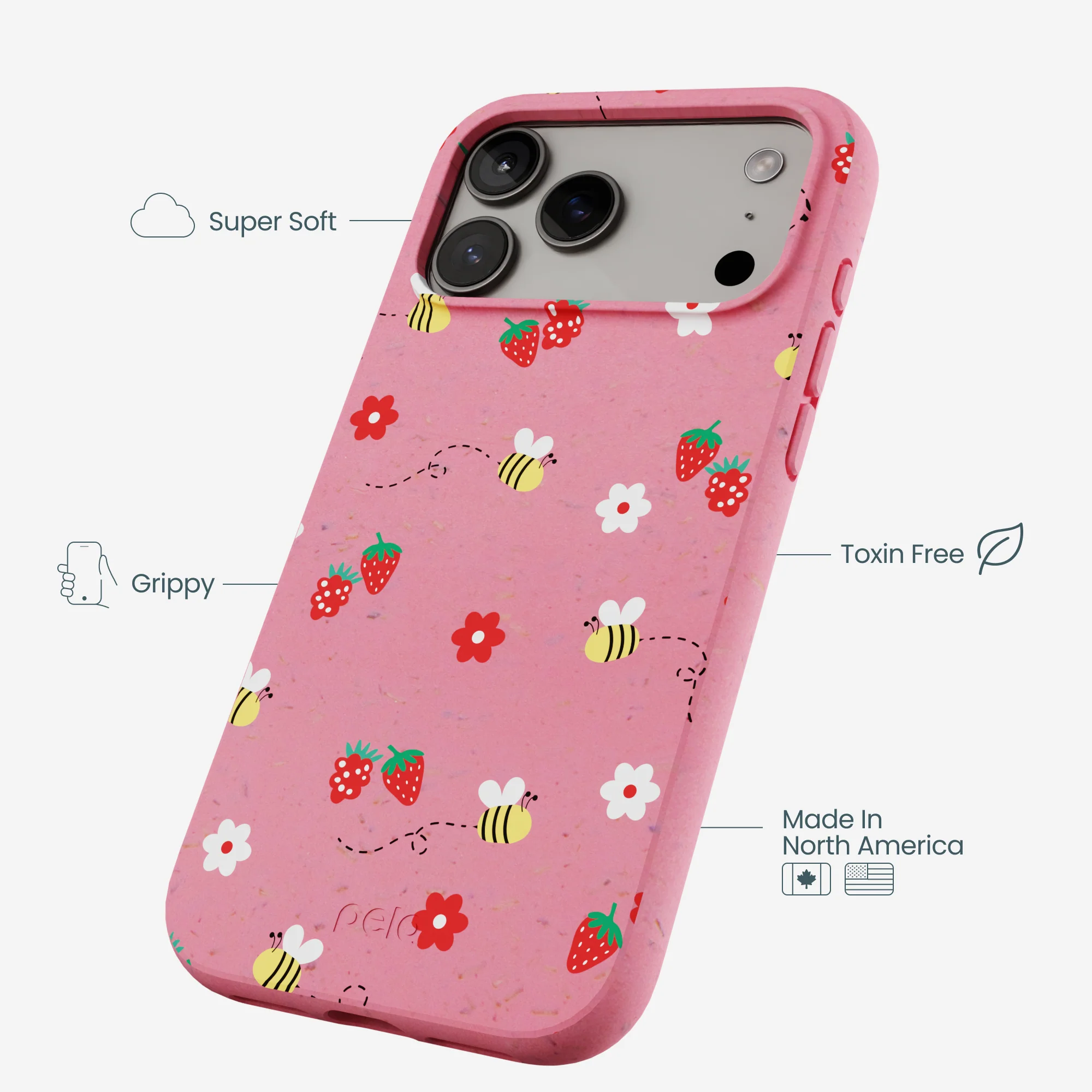 Bubblegum Pink Bees n Berries iPhone 17 Pro Max Case - Image 4