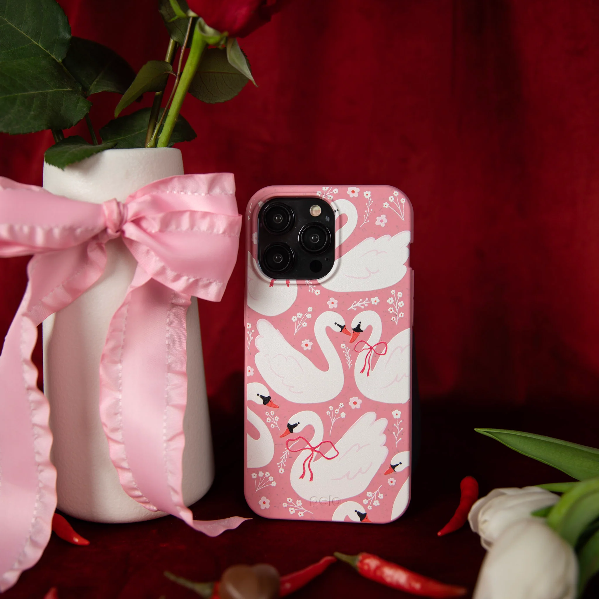 Bubblegum Pink Swan Garden iPhone 14 Pro Max Case - Image 6