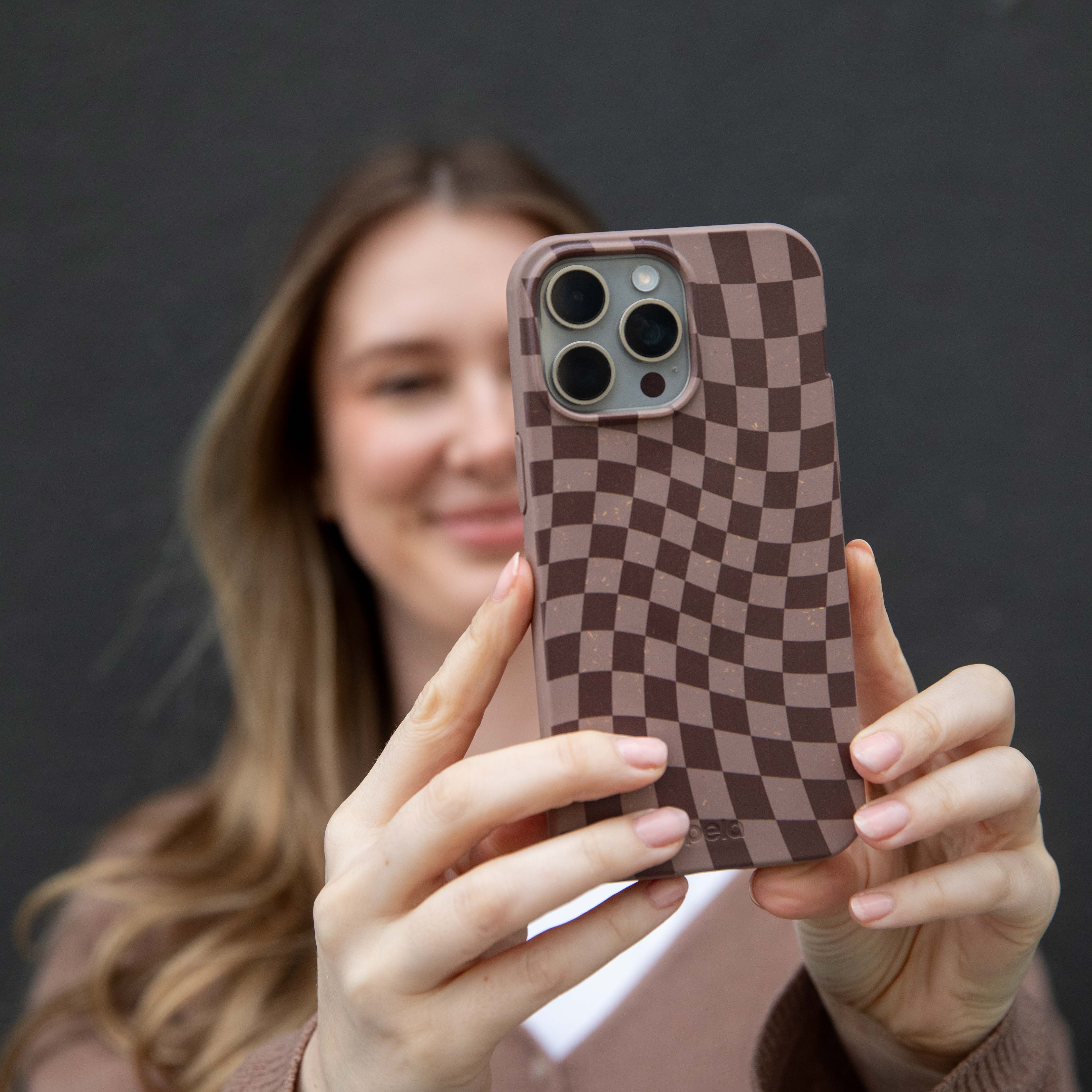 Chocolate Brown Cafe Check iPhone 12 Mini Case - Image 2