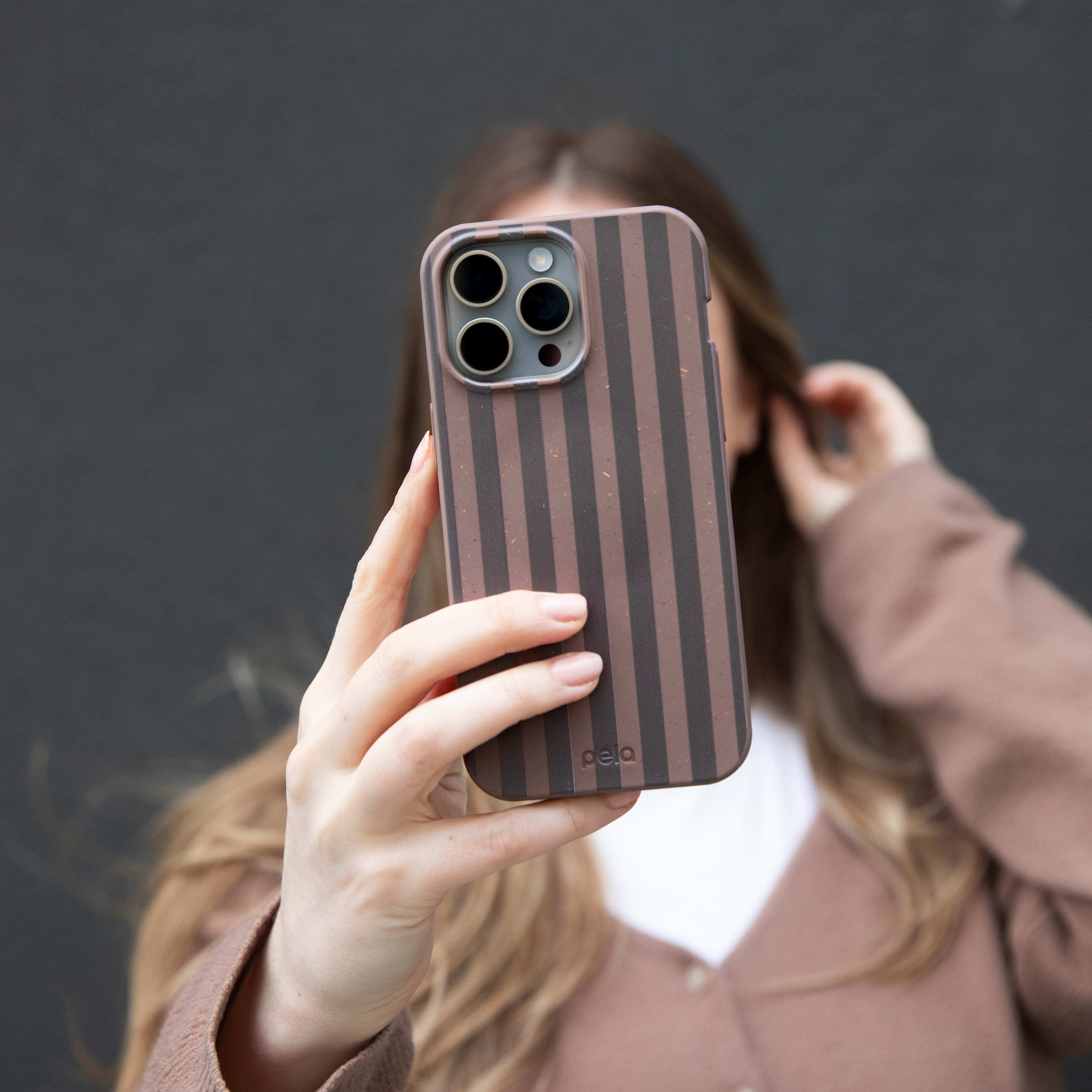 Chocolate Brown Cocoa Stripes Samsung Galaxy S23+(Plus) Case - Image 2