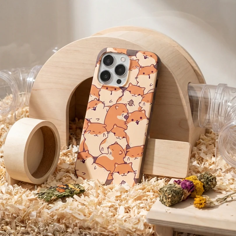 Chocolate Brown Happy Hamsters iPhone 12/ iPhone 12 Pro Case - Image 2