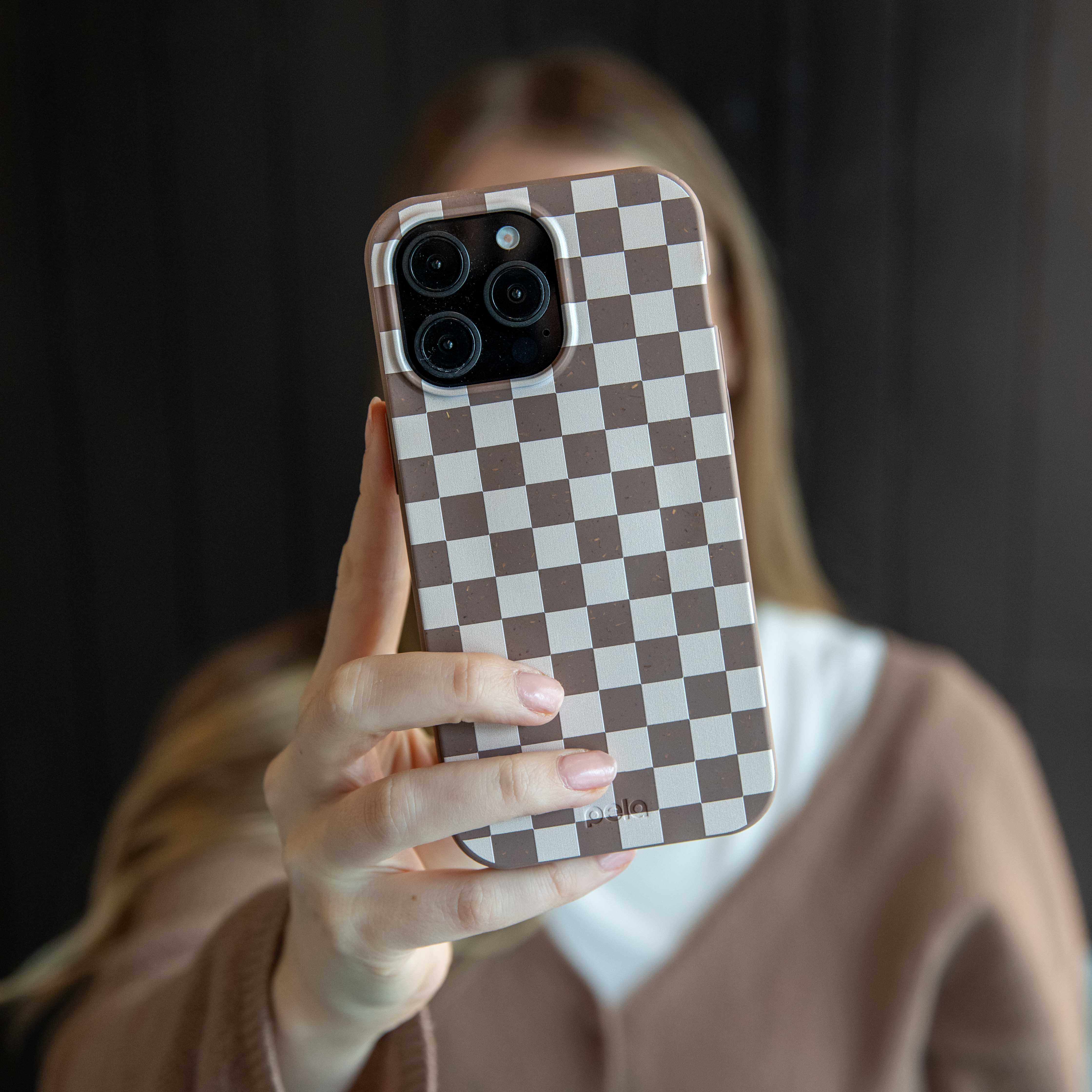 Chocolate Brown Latte Check iPhone 13 Pro Max Case - Image 6