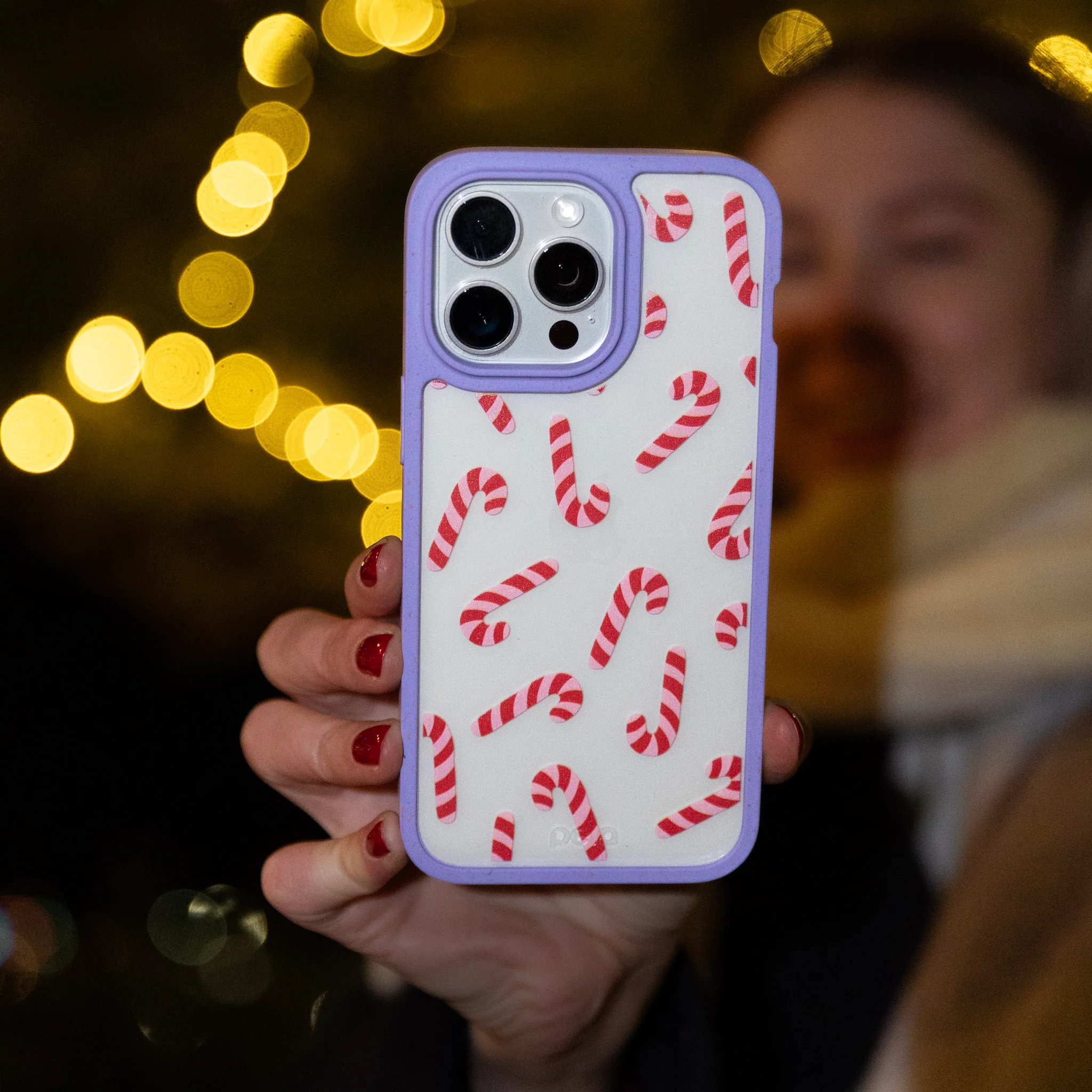 Clear Candy Cane Chaos iPhone 16 Pro Case With Lavender Ridge - Image 2