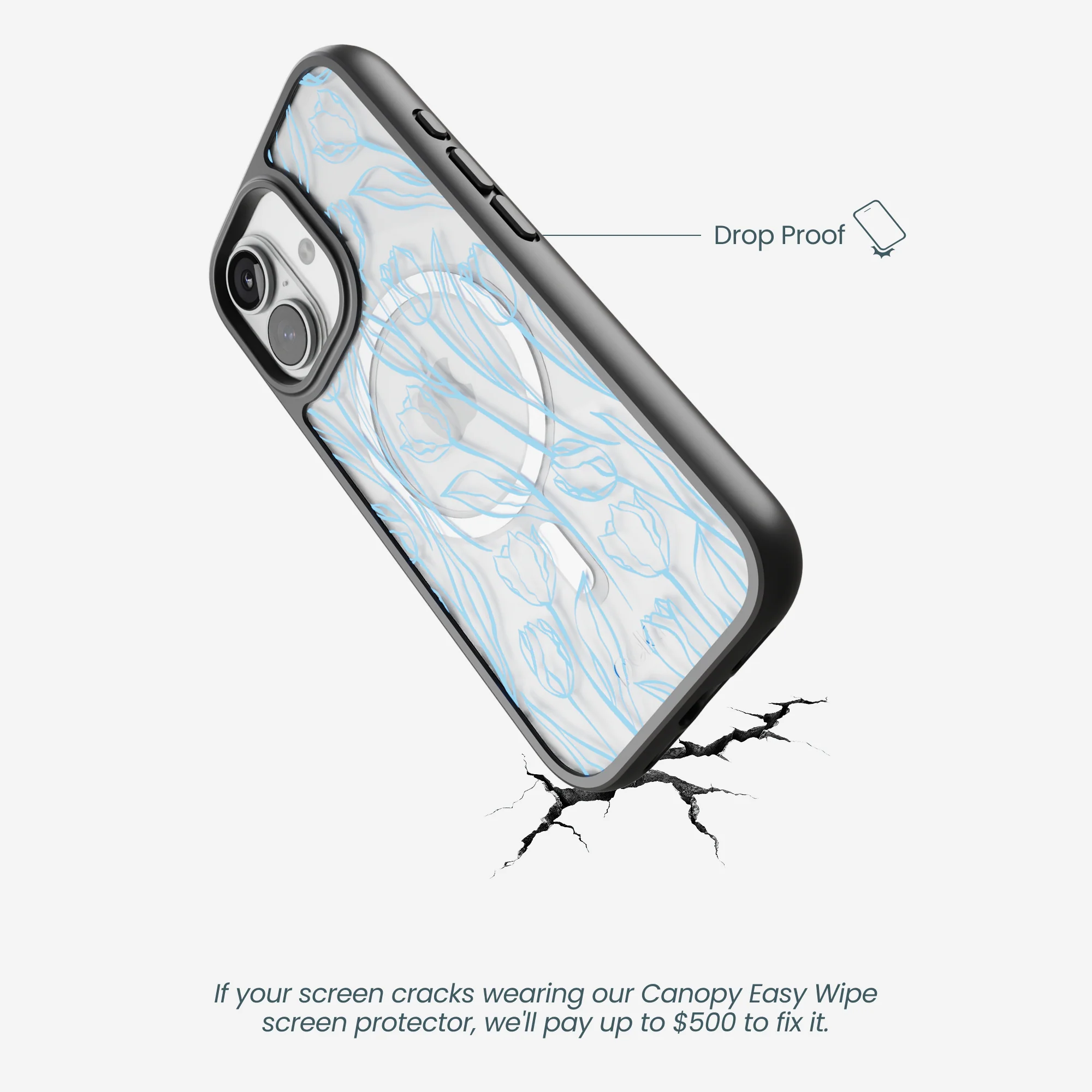 Clear Tulip Dreams iPhone 17 Case With Noir Ridge (MagSafe included) - Image 4