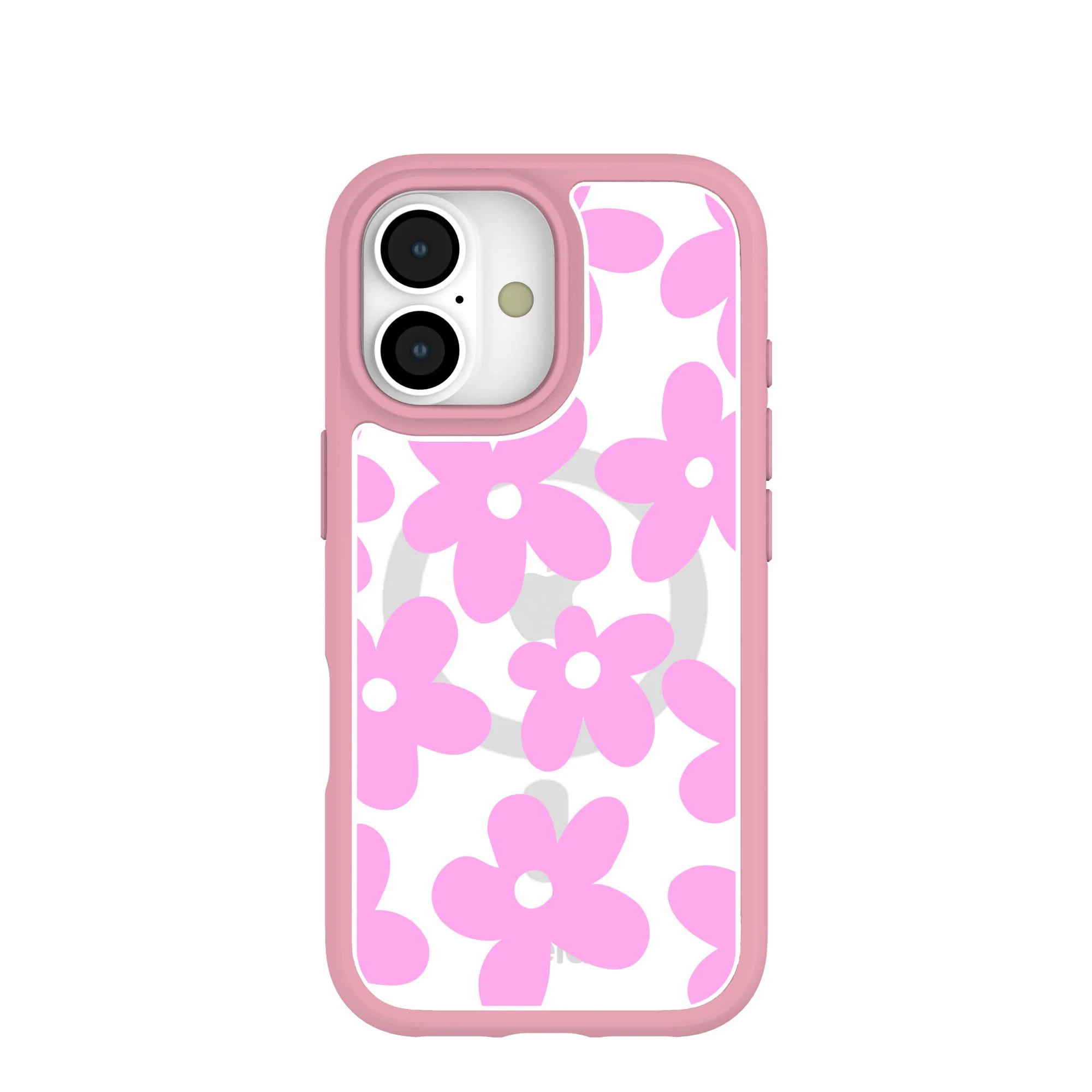 Clear Pink Blooms iPhone 17 Case With Petal Pink Ridge (MagSafe included)