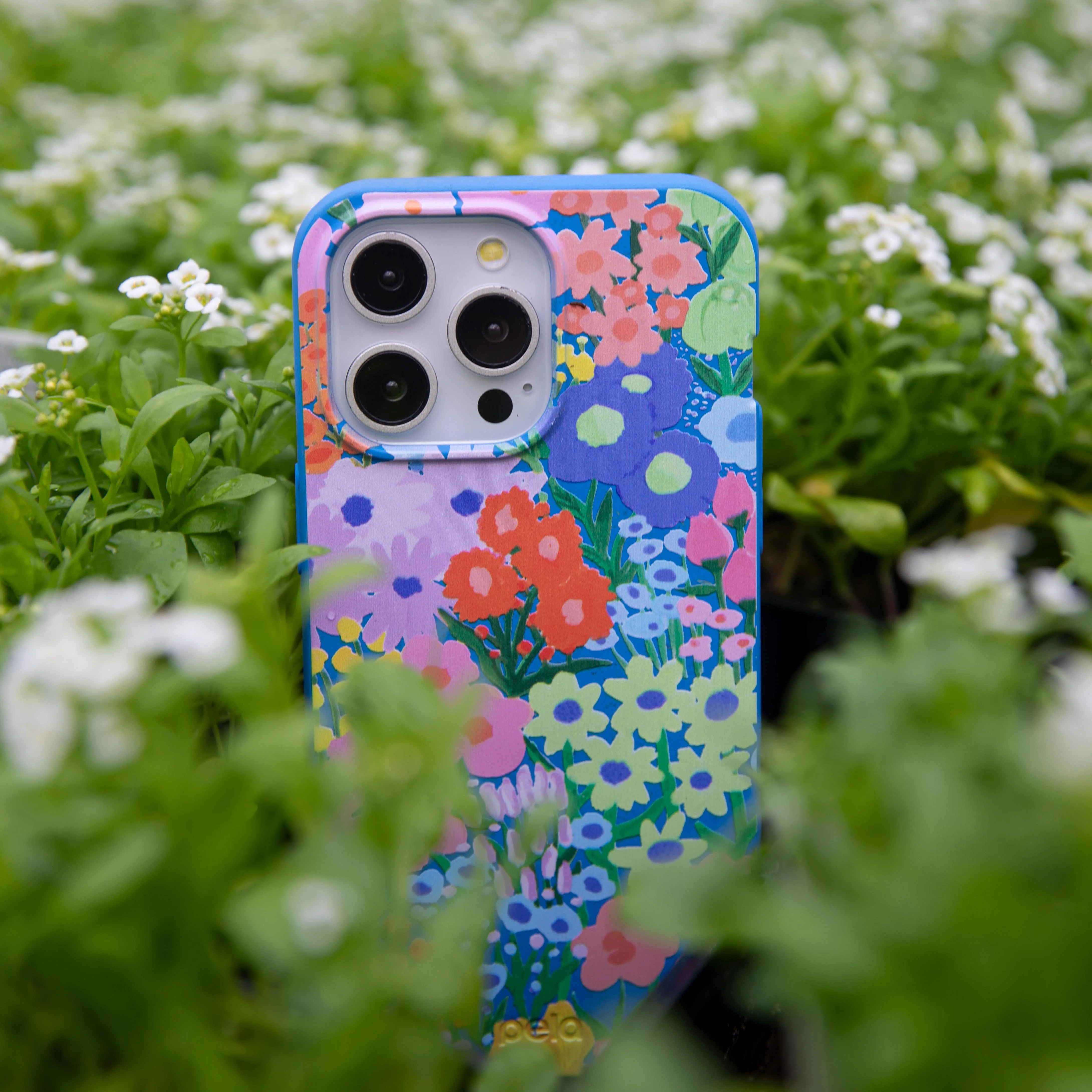 Electric Blue Painted Garden iPhone 15 Plus Case - Image 7