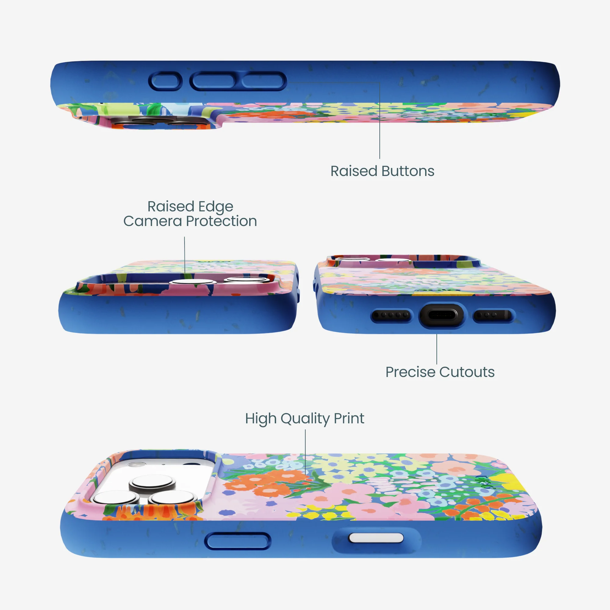Electric Blue Painted Garden iPhone 17 Pro Case - Image 3