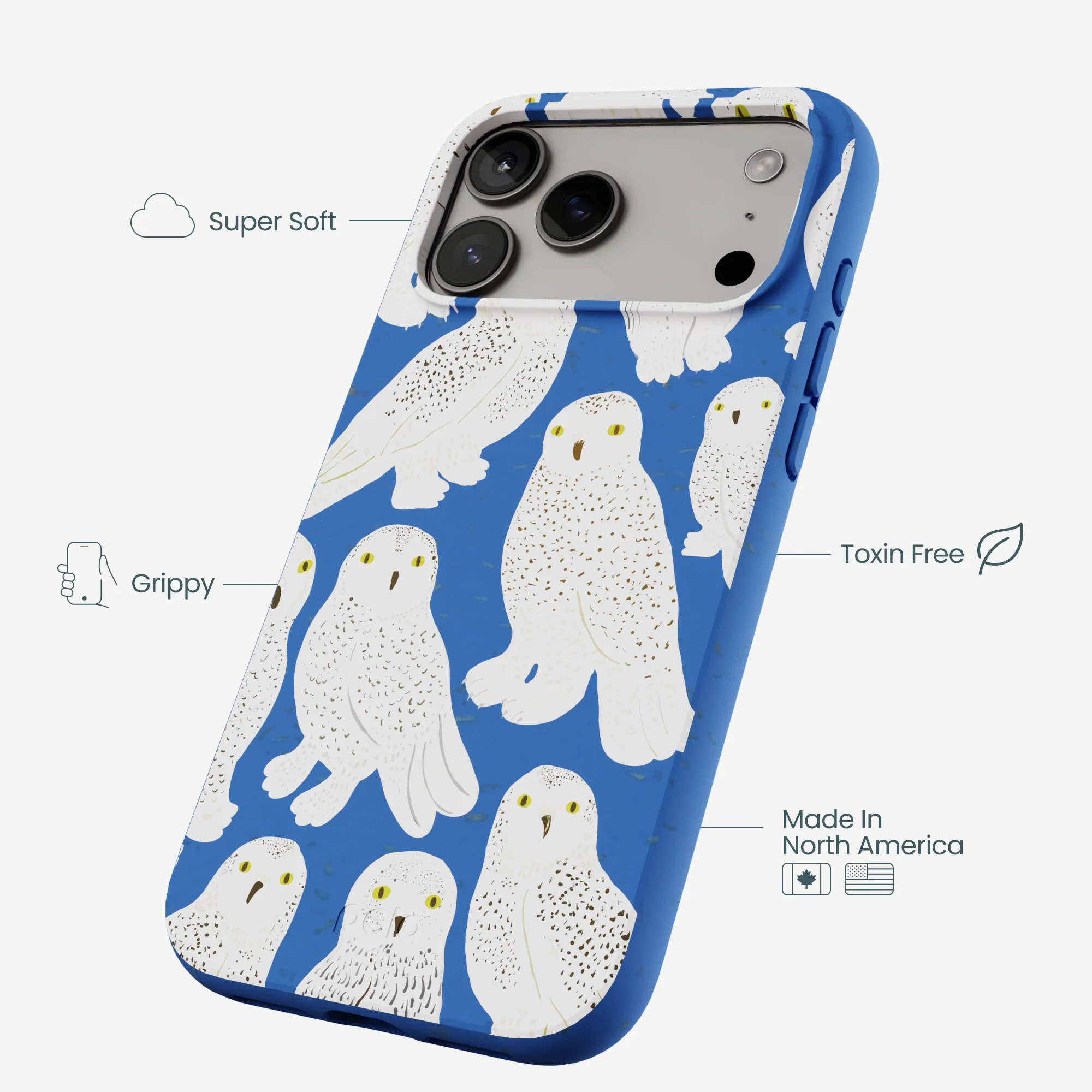 Electric Blue Snowy Owls iPhone 17 Pro Max Case - Image 3