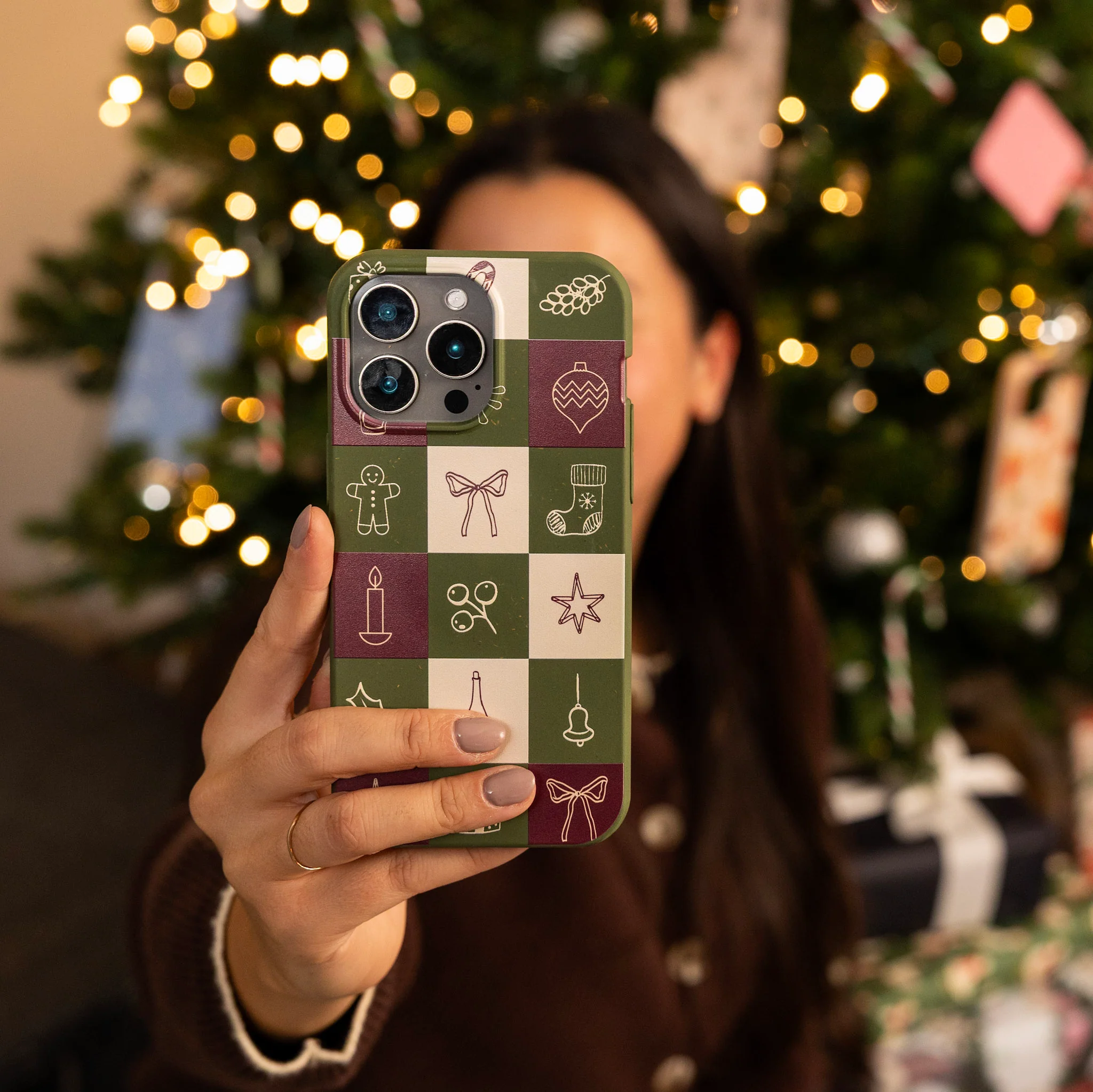 Forest Floor Holiday Squares iPhone 15 Pro Max Case - Image 6