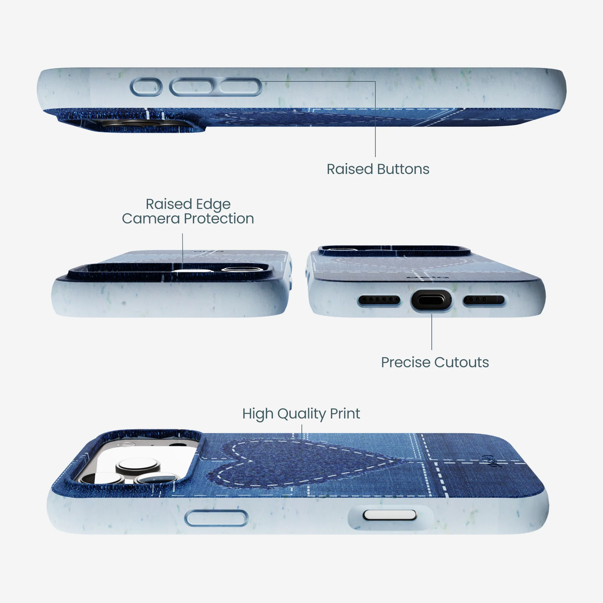 Powder Blue Denim Heart iPhone 17 Pro Max Case - Image 2