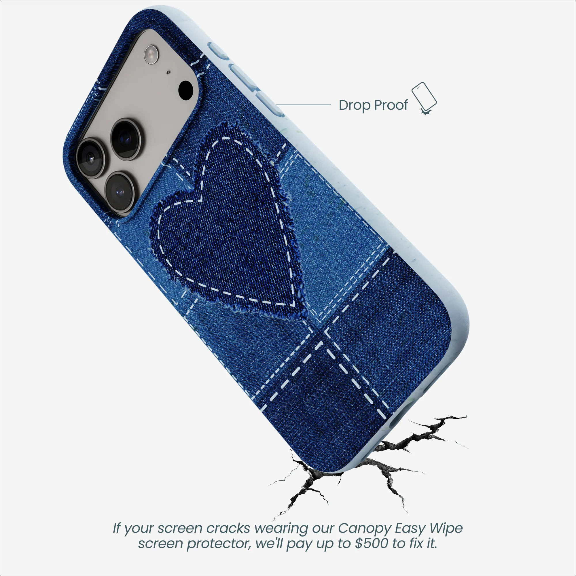 Powder Blue Denim Heart iPhone 17 Pro Max Case - Image 4