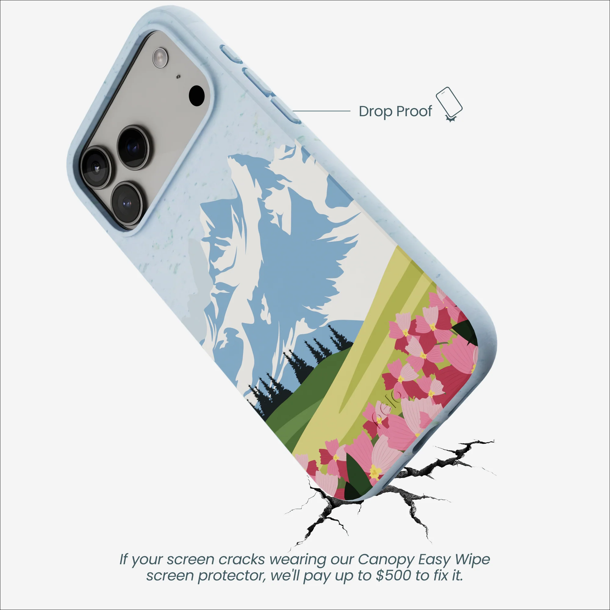 Powder Blue Mountains and Blooms iPhone 17 Pro Max Case - Image 4