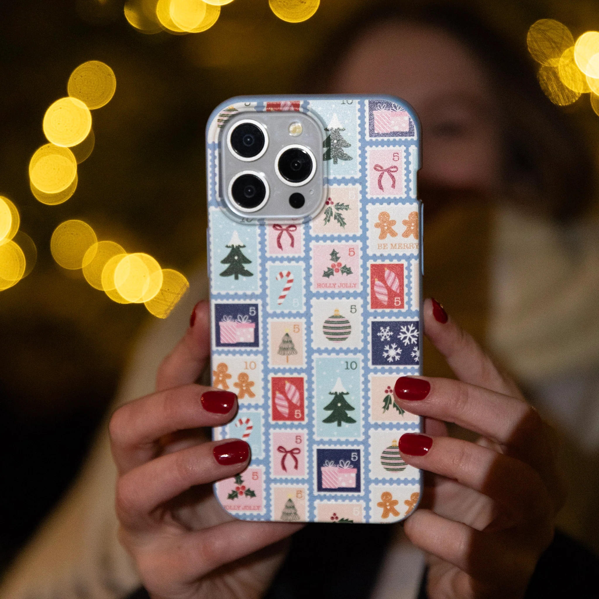 Powder Blue Noel Stamps iPhone 12/ iPhone 12 Pro Case - Image 2