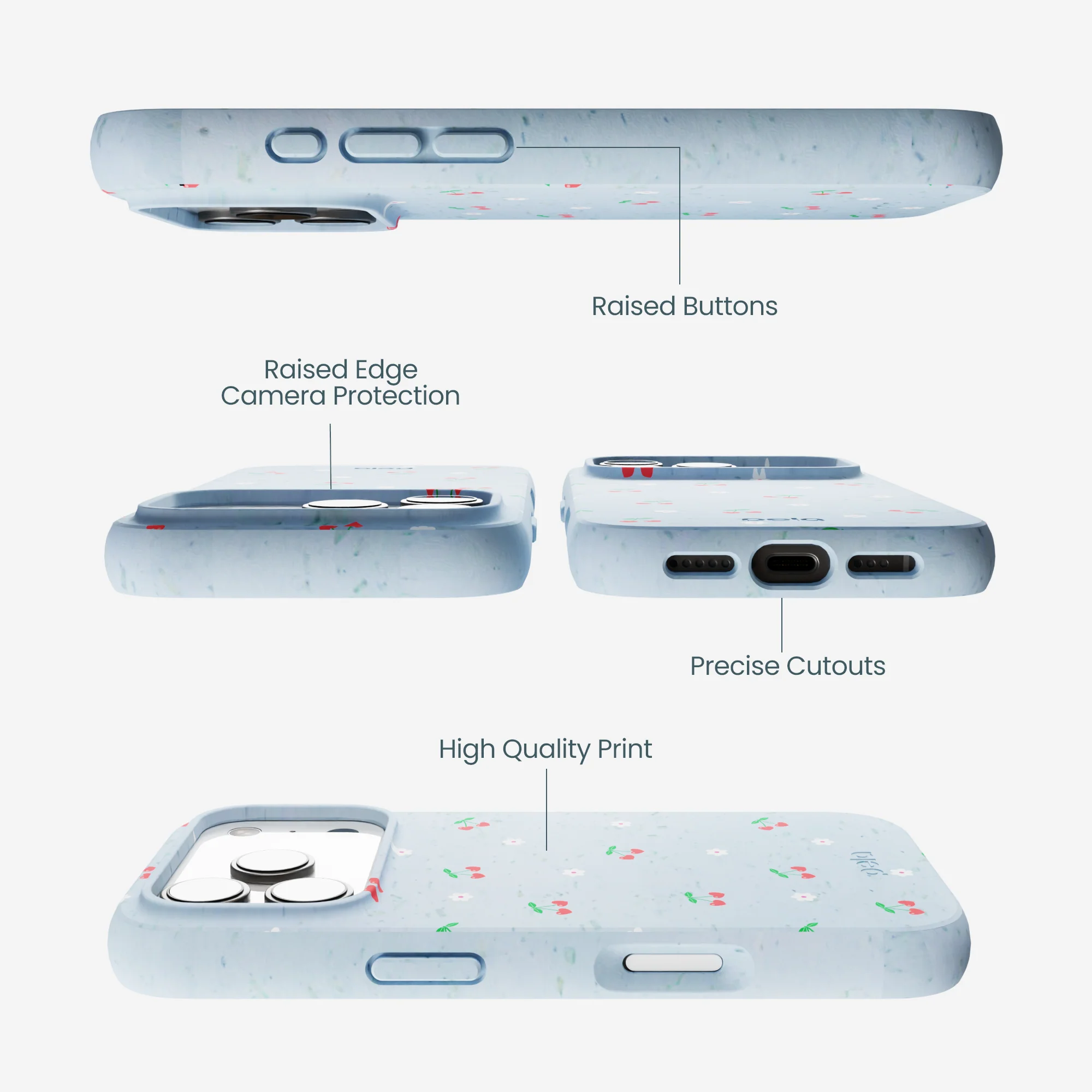 Powder Blue Sweet Cherries iPhone 17 Pro Case - Image 3