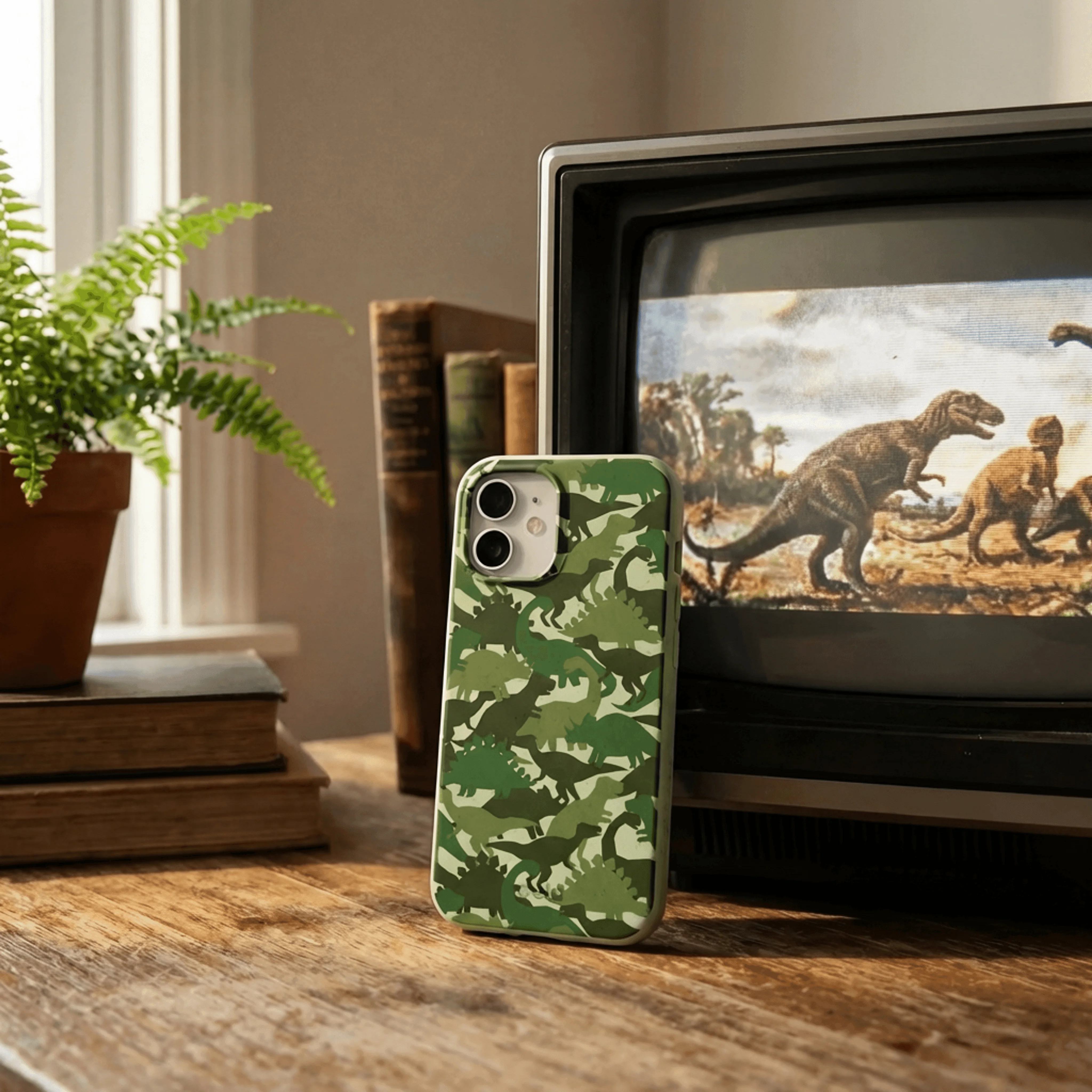 Sage Green Dino Camo iPhone 17 Case - Image 2